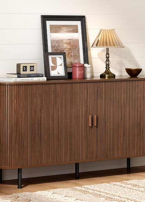 63-Inch Contemporary Sideboard Buffet Cabinet with Sliding Door and Adjustable Shelf, Elegant Storage Solution for Kitchen and Entryway in Walnut Finish