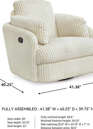 Ashley Signature Design Tie-Breaker Cozy Contemporary Manual Press-Back Swivel Glider Rocker Recliner with Two Bolster Pillows and Hidden Storage in White