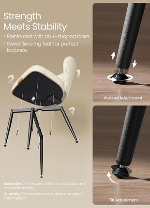 EKHO Collection - Set of 2 Upholstered Dining Chairs, Comfortable Synthetic Leather Seating with Stitching, Mid-Century Modern Design, Easy Assembly, Ideal for Living Room and Kitchen, Cream White