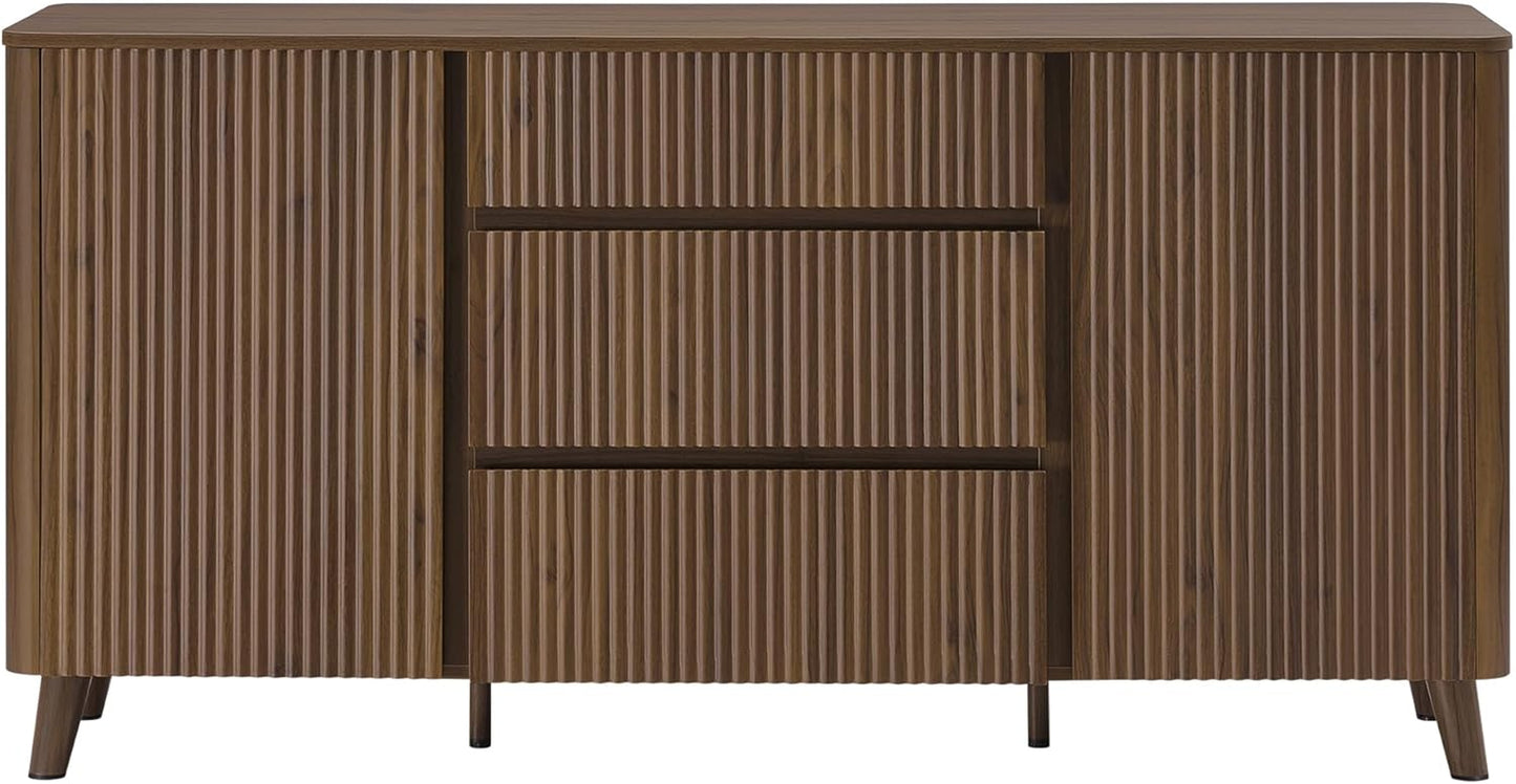 62" Sideboard Buffet Cabinet with Storage, Living Room Accent Cabinet with Drawers, Doors and Adjustable Shelves, for Bar, Kitchen, Walnut