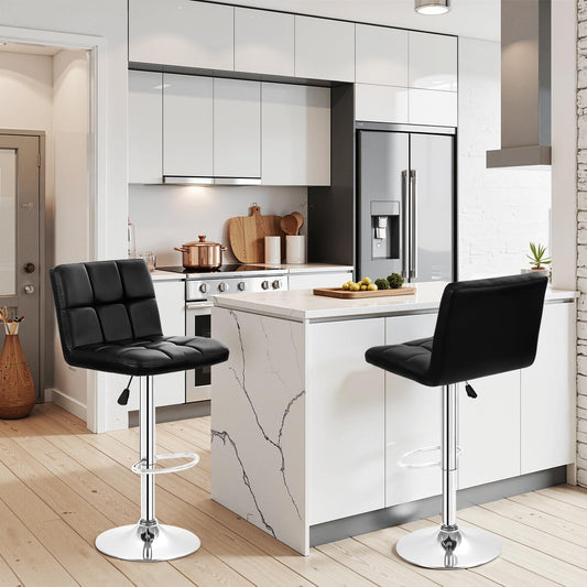 Bar Stools Set of 2, Adjustable PU Leather Swivel Barstools, Modern Counter Stools with Back and Footrest, Counter Height Barstools for Bar, Kitchen and Dining Room