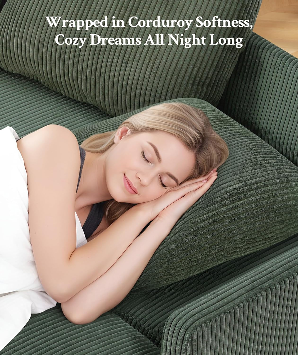 47.2" Convertible Sofa Bed Couch, Comfy Corduroy Couch Bed, All in 1 Loveseat Sleeper Sofa, Love Seat Sleeper Bed with 2 Pillows, Modern Couches for Living Room/Apartment/Home/Office, Green