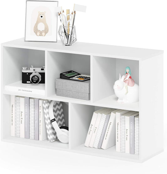 LUDER Book Shelf, 5-Cube Bookshelf, Reversible Bookcase, 9.4 X 19.5 X 31.5, for Living Room, Bedroom, Home Office, White