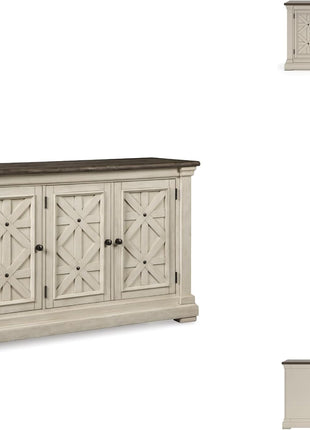 Bolanburg French Country Dining Room Server by Signature Design by Ashley, Featuring 3 Doors and 2 Adjustable Shelves, Wood Construction, Dimensions: 57.88" W x 18.13" D x 36" H, Elegant Two-Tone White and Brown Finish