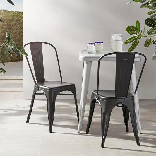 Metal Dining Chairs, Matte Black, 1 Count (Pack of 4)