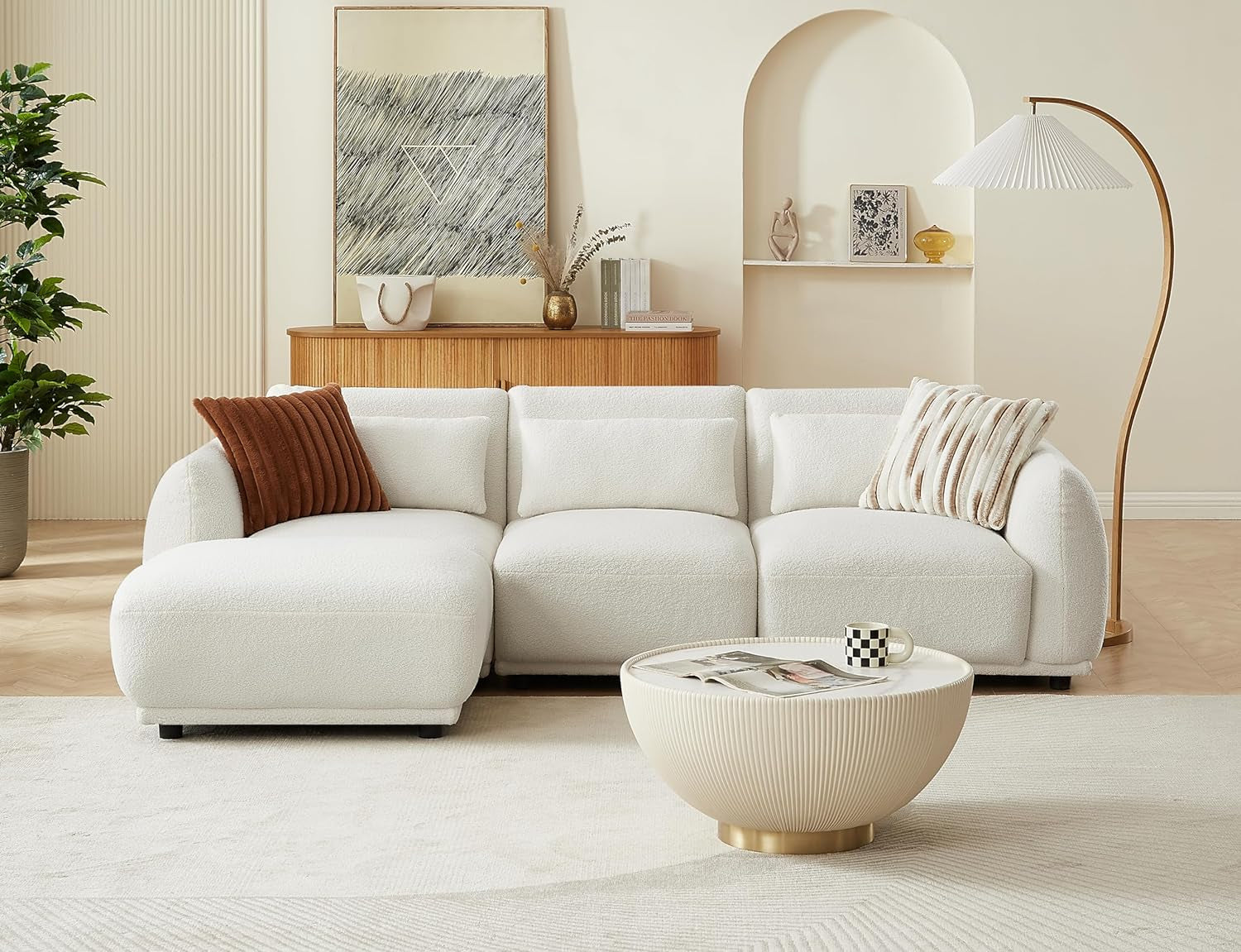 Sectional Sofa Couch,Convertible U Shaped Sectional for Living Room,Modular L Shaped Couch with Removable Ottoman.（3Set+1 Ottoman-White）