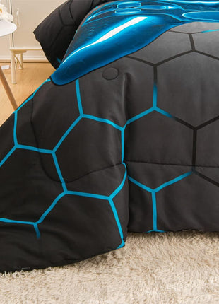 Geometric Lightweight Microfiber Comforter Set for Kids - Blue, Full Size