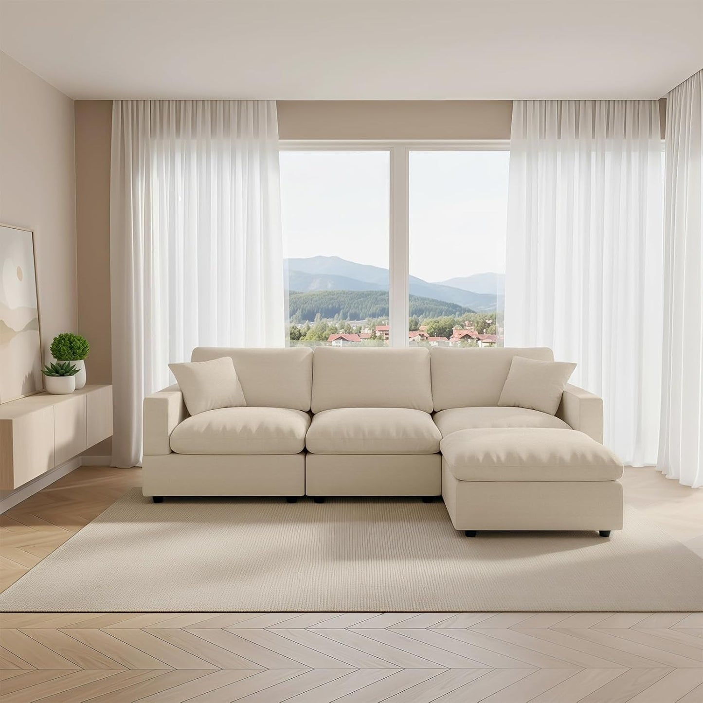 Cloud Couch Modular Sectional Sofa, 95.4" 4-Seater L Shaped Sectional Couches for Living Room, Convertible Cloud Sofa with Ottoman, down Filled Wide & Deep Seat, Removable Washable Cushion Covers