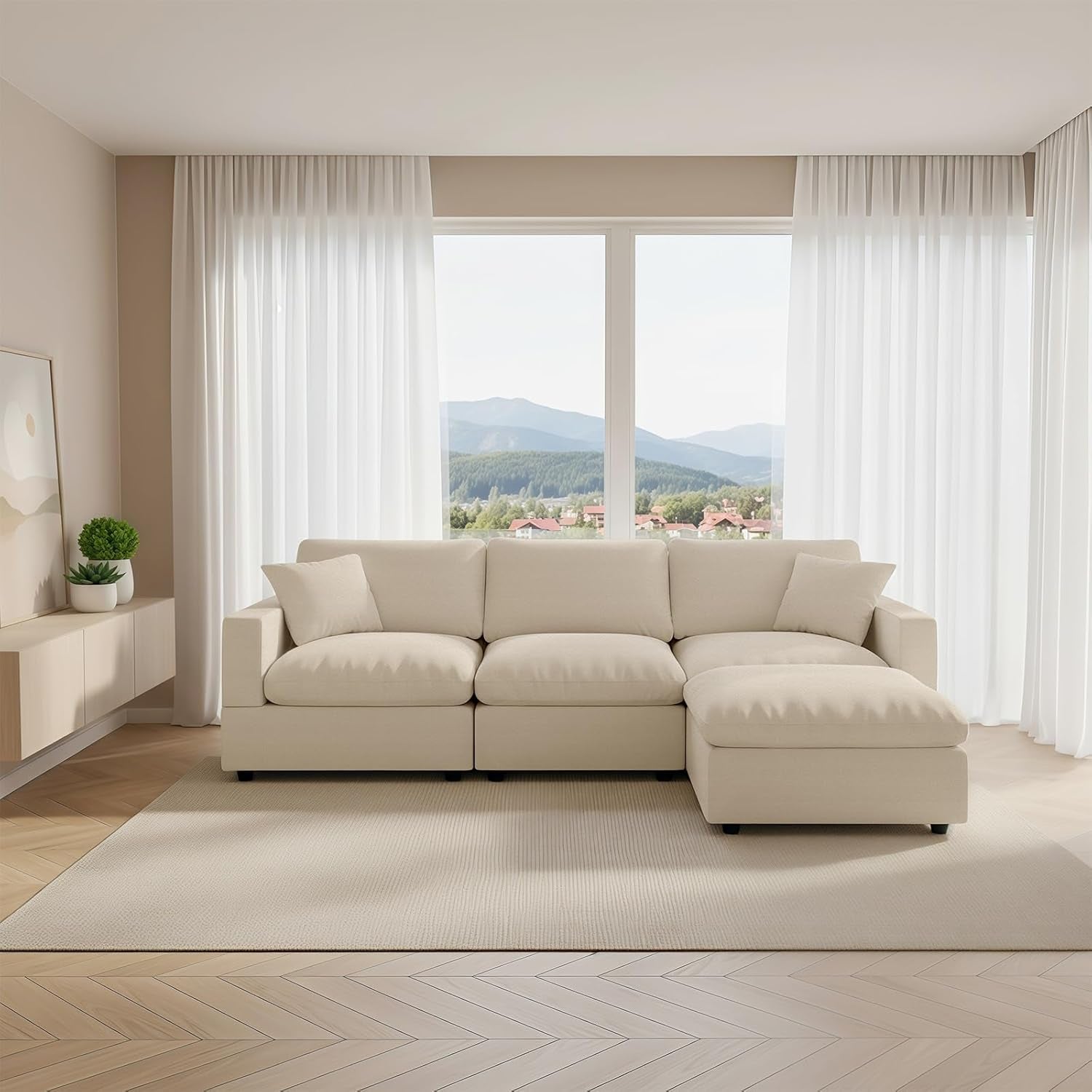 Cloud Couch Modular Sectional Sofa, 95.4" 4-Seater L Shaped Sectional Couches for Living Room, Convertible Cloud Sofa with Ottoman, down Filled Wide & Deep Seat, Removable Washable Cushion Covers