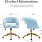 Home Office Swivel Desk Chair, Modern Velvet Vanity Chair, Height Adjustable Armchair with Gold Base, Ergonomic Office Chair for Task Study Computer Room, Light Blue