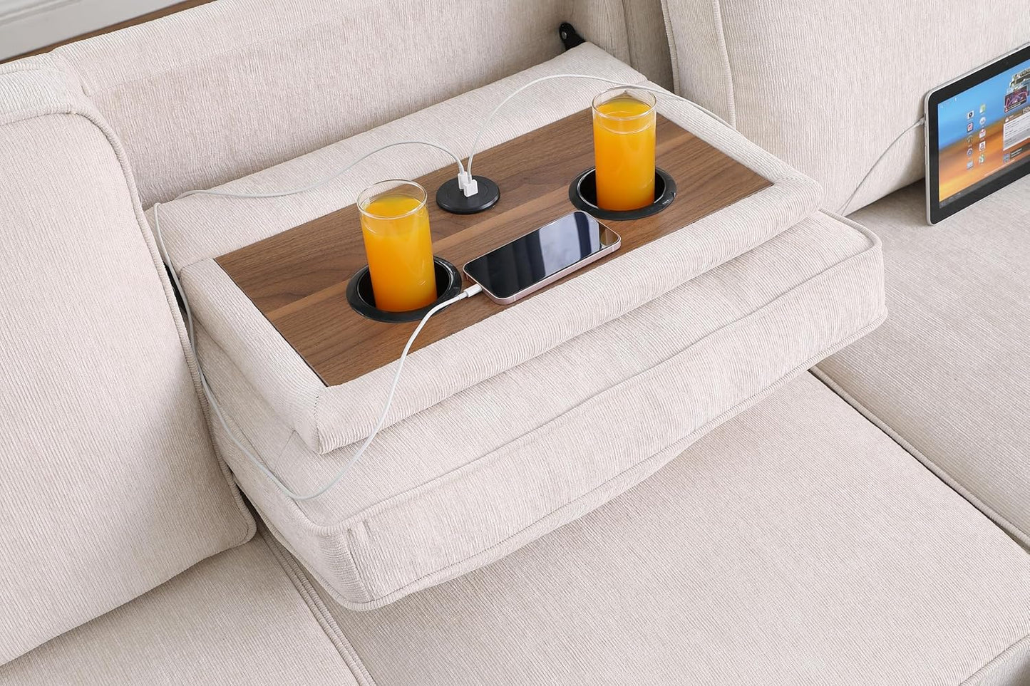 L-Shaped Pull Out Sleeper Couch Bed, Modern Chenille Upholstered Button Tufted Corner Couch Reversible Sectional Sleeper Sofa Bed W/Storage Chaise, Cup Holders