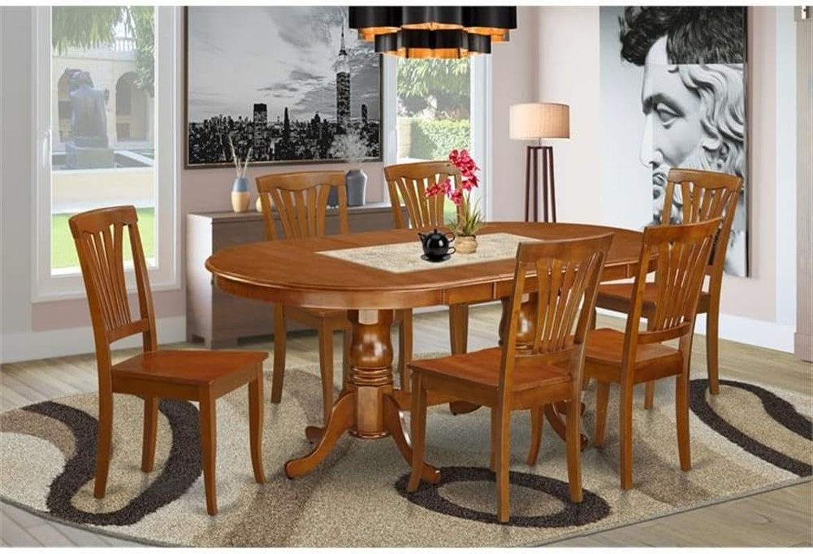 Dining Set for Kitchen and Dining Room for 6 People, round Extendable Table with Wood Chairs for Small Space, Farmhouse Transformer Oval Dinner Table in Rustic Brown