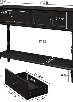 Mid-Century Modern Console Table with Drawers and Open Shelf for Entryway, Living Room, Foyer, and Hallway - Sleek Black Design