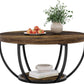 round Coffee Table, 31.7" Wooden 2-Tier Circle Coffee Table with Storage Shelves, Modern Accent Cocktail Table Center Table for Living Room, Rustic Brown