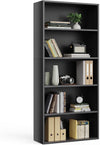 Industrial 5 Shelf Bookcase - Large 53 Inch Tall Floor Standing Open Bookshelf for Home Office, Living Room, and Bedroom Storage, Classic Black