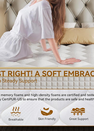 12-Inch Queen Hybrid Mattress with Memory Foam and Pocket Springs for Enhanced Pressure Relief and Motion Isolation, Medium Firmness, CertiPUR-US Certified
