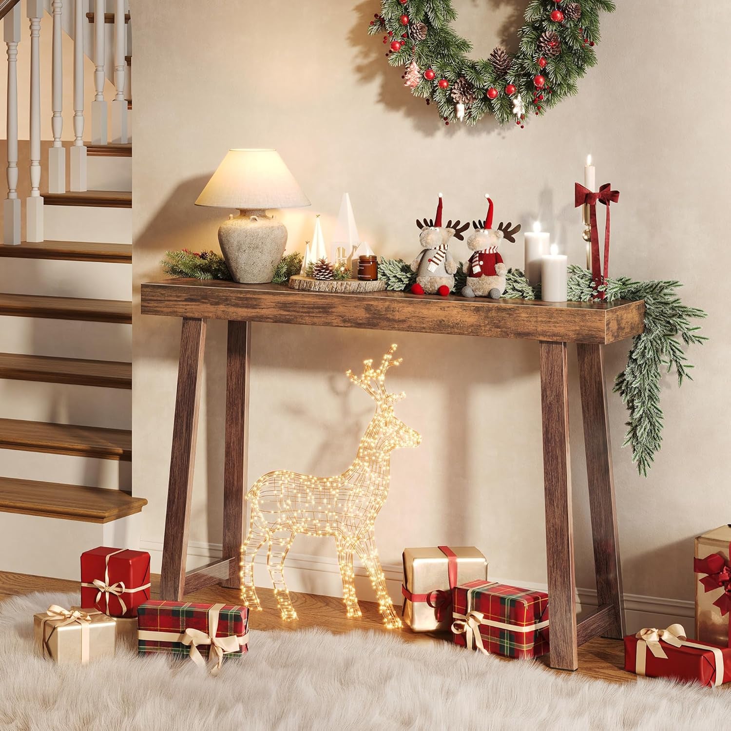 Entryway Console Table with Charging Station, USB-C Port, 47.2 Inch Sofa Table with Metal Legs, Entry Hallway Table with Thicker Desktop, Modern behind Couch Table, Rustic Brown