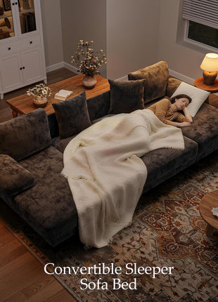 Premium Chenille U-Shaped Sleeper Sofa Bed - 112" Dark Grey for Living Room Comfort