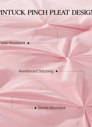 Pink Full Size Comforter Set, 3-Piece Soft Lightweight Pinch Pleat Design, All-Season Down Alternative Bedding for Kids, Girls, and Teens (79x90 Inches)