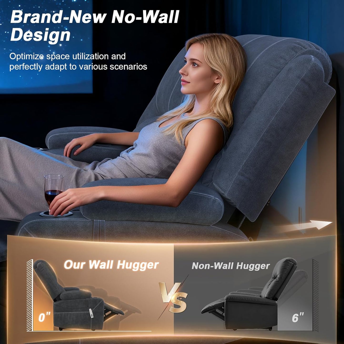 Loveseat Recliner Sofa, Power Reclining Loveseat Sofa RV Couch with Removable Armrest and Remote Control, Wall Hugger Home Theater Seating with 2-Tier Cushions, Storage & USB Ports, Grey