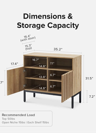 Norwin Storage Cabinet - Sturdy Modern Rustic Industrial Buffet Sideboard with Fluted Accents, Oak Wood TV Stand and Media Console for Living Room (Double)