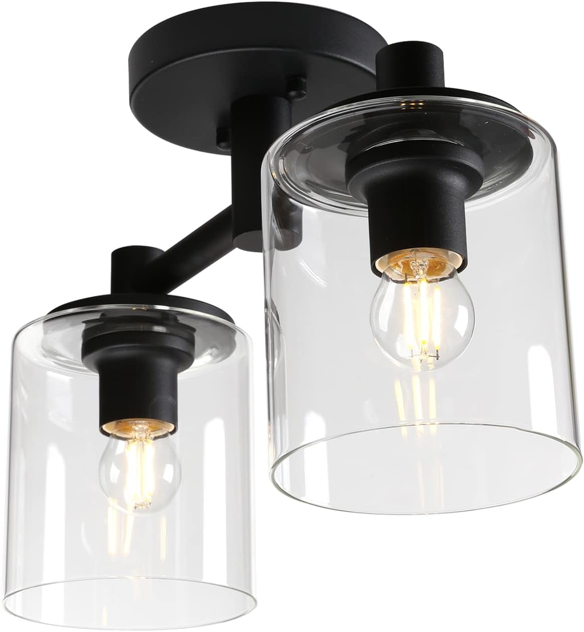 2-Light Semi Flush Mount Ceiling Light, Industrial Pendant Lighting Fixture with Glass Shade, Ceiling Chandelier Lamp for Hallway Loft Kitchen Bar