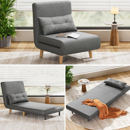 3 in 1 Sleeper Chair Bed, Convertible Chair Bed Futon Sofa with Adjustable Backrest, Accent Chair for Apartment/Bedroom/Office, Dark Grey