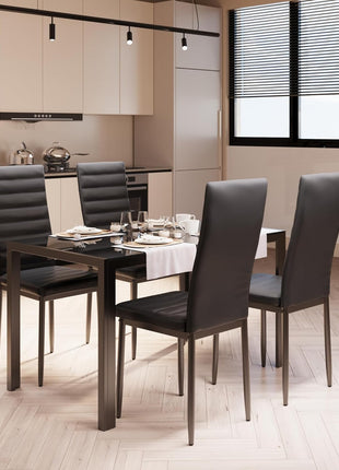 Contemporary 5-Piece Dining Table Set for Four with Tempered Glass, Perfect for Home, Kitchen, Living Room, and Dining Room (Black)