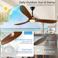 60 Inch Outdoor Ceiling Fan with Light-Glass Lamp, 3 Blade Wood Propeller Ceiling Fans with Lights and Remote Control for Patios, Exterior Damp Rated High CFM Ceiling Fans Modern Smart APP