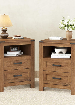 3-Piece Bedroom Furniture Set - Features 6-Drawer Dresser and Pair of Nightstands with Open Storage Shelf and Drawers, Rustic Brown Finish