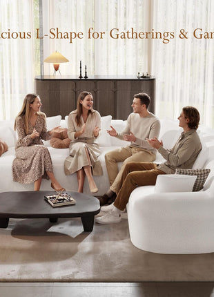 110" Contemporary Curved Sectional Sofa, Deluxe Chenille Cloud Couch for Living Room, Luxurious L-Shaped Boneless Sofa with Extra Deep Seat, Tool-Free Assembly, Ivory White