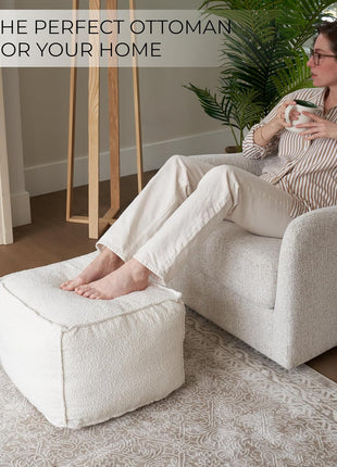 Elegant Boucle Pouf Ottoman - Lightweight Comfort and Style for Modern Living Room Aesthetics - Round Foam-Filled Foot Stool for Relaxation