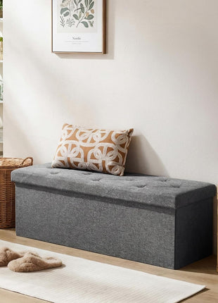 43-Inch Grey Storage Ottoman Bench with Padded Seat, Versatile Storage Chest and Foot Rest Stool, Supports Up to 660 lbs