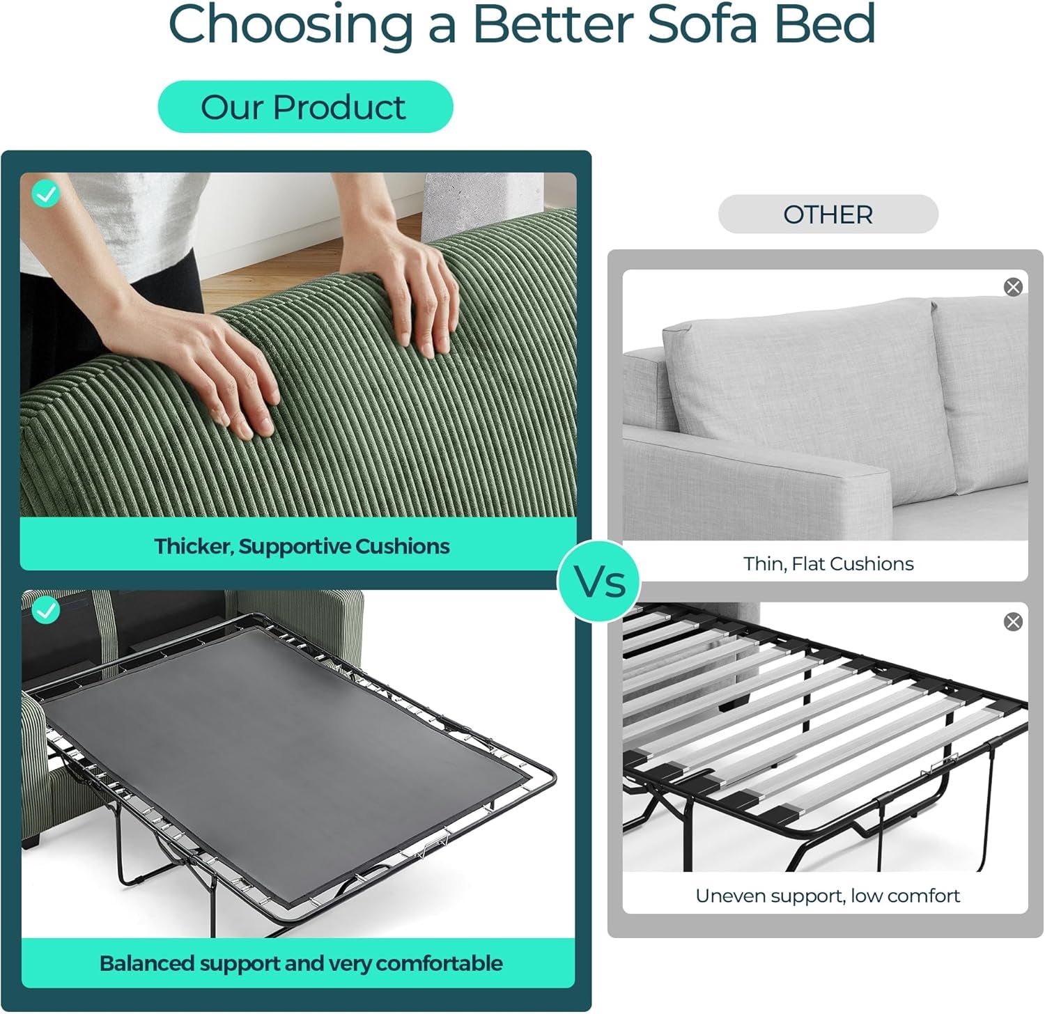 Pull Out Sofa Bed - Convertible Loveseat Sleeper Sofa, Upgraded Bed Frame Pullout Couch - USB Charging & Cup Holders, Corduroy Sofa Bed for Living Room Small Space, Queen Size (Green)