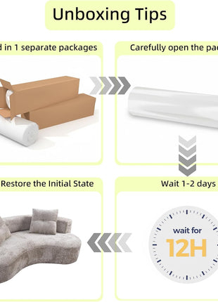 79-Inch Curved Loveseat Sofa for Living Room, Extra Deep Seat Cloud Boneless Couch with Two Throw Pillows, Modern Luxury Chenille Floor Sofa in Camel