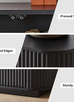 64-Inch Wooden Fluted Sideboard Buffet Cabinet with Adjustable Shelves for Kitchen and Living Room (Black)