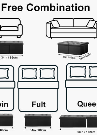 34-Inch Black Leather Storage Ottoman Bench with Padded Seat and Flip-Top Lid for Living Room and Bedroom