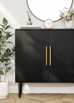 Contemporary Black Free-Standing Storage Cabinet Buffet for Living Room, Hallway, Entryway, and Dining Room