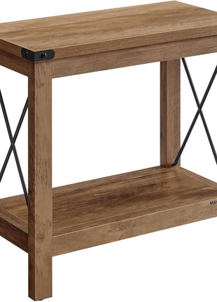 2-Tier End Table with Bottom Shelf - Compact Nightstand for Living Room and Bedroom in Honey Brown Farmhouse Style ULET235K41