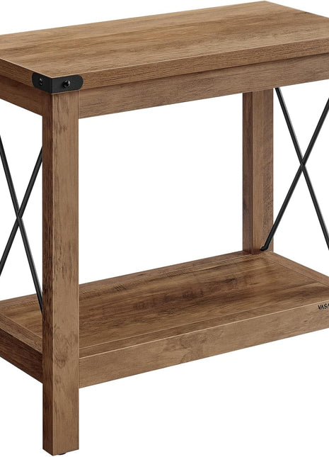 2-Tier End Table with Bottom Shelf - Compact Nightstand for Living Room and Bedroom in Honey Brown Farmhouse Style ULET235K41