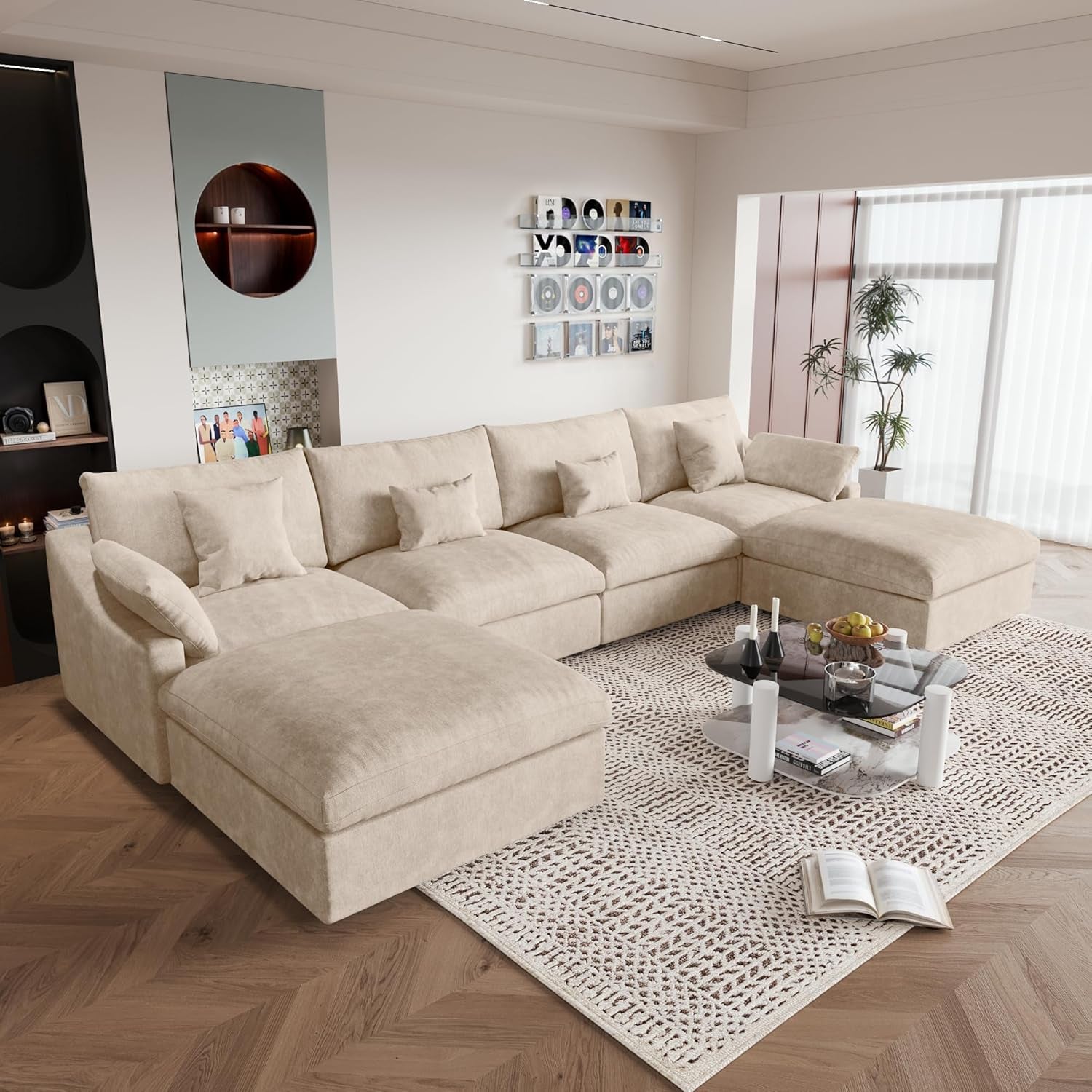 U-Shaped Sectional Couches for Living Room, Cloud Sectional Couch with Deep Seat, 155.9" Modular Sofa with Chaise, Covers Removable & Washable, Sofas Furniture for Living Room, Khaki