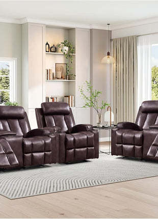 Premium PU Leather Manual Recliner Chair for Adults with Cup Holders and Padded Backrest, Overstuffed Heavy Duty Reclining Sofa for Living Room and Bedroom, Black