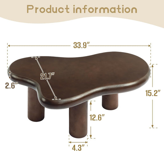 Cloud Coffee Table, Unique Design Accent Table for Living Room and Bedroom, Stylish and Functional Furniture Piece-Durable and Easy to Clean, Free Shape with 3 Legs, 33.9In, Dark Walnut