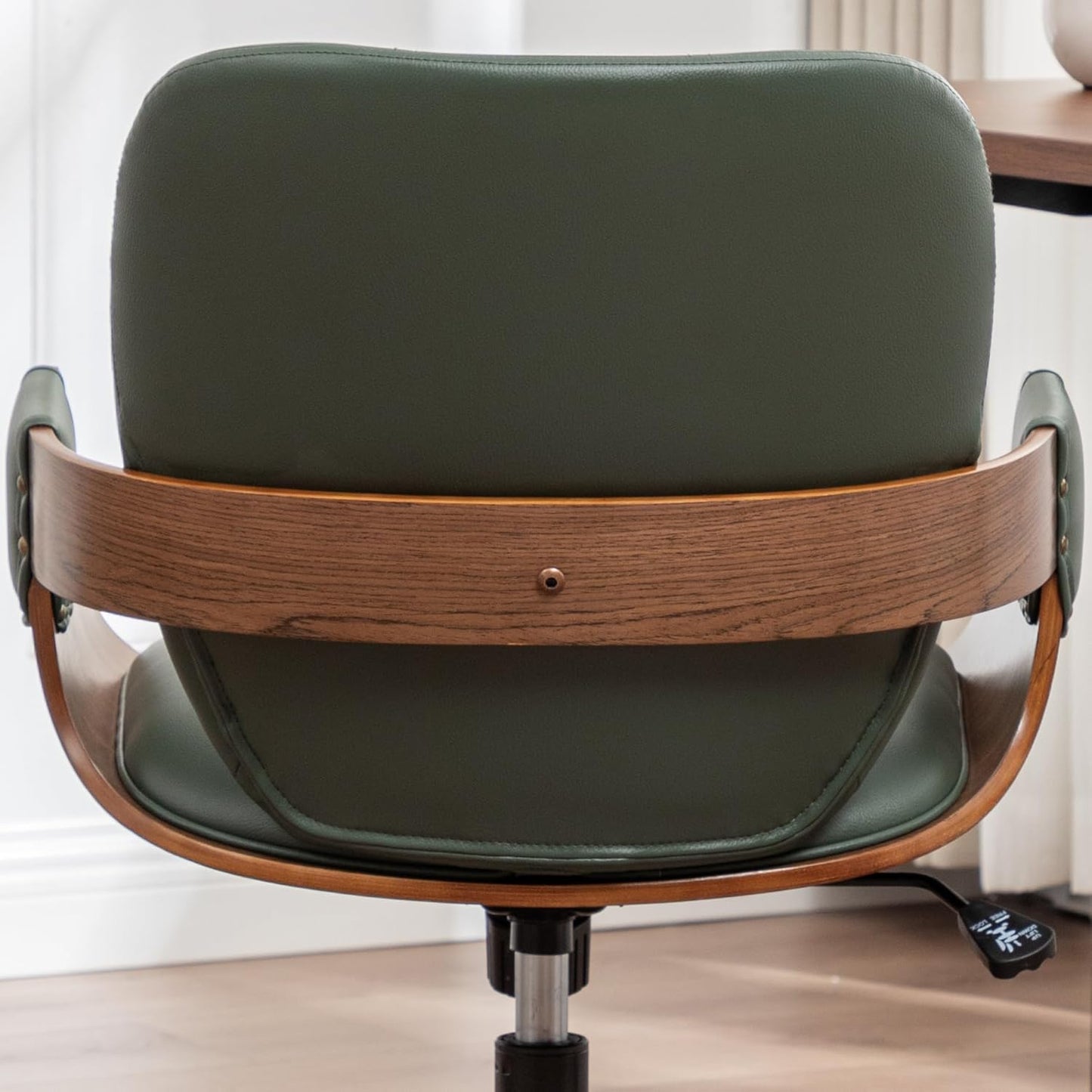 Home Office Desk Chair with Caster Wheels, Walnut Craftsmanship, Ergonomic Curved Back and Arms, Faux Leather, Height Adjustable, Computer Chair for Desk Work, Executive Task, Conference Rooms - Green