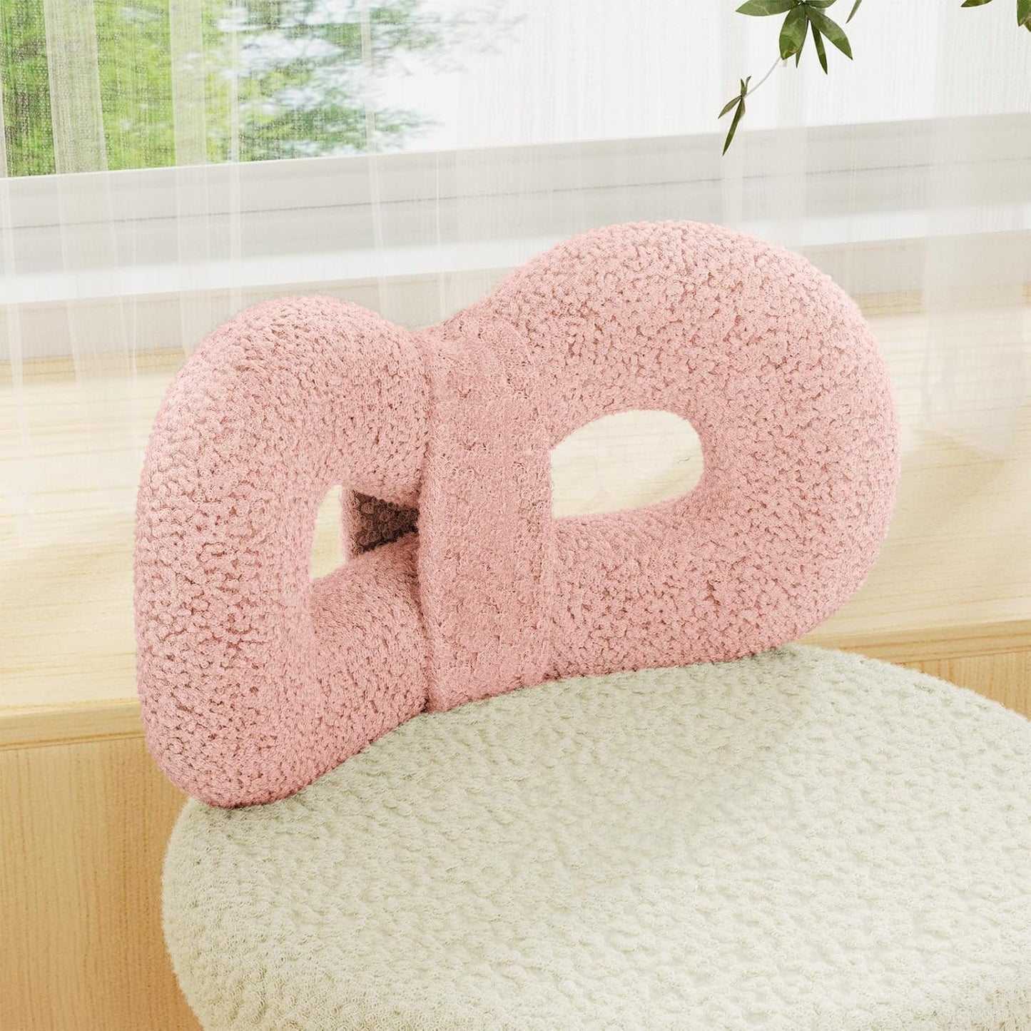 Swivel Vanity Chair with Back, Upholstered Desk Chair for Girls, Modern Makeup Vanity for Bedroom, Living Room (Pink and Off-White)