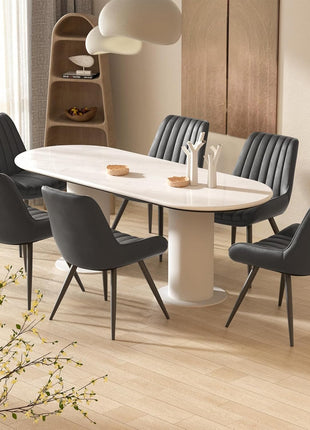 Contemporary Dining Chair Set of 6, Upholstered Fabric Chairs with Soft Backrest and Thick Cushion, Metal Legged Side Chairs for Kitchen, Black