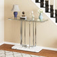 43" Modern Glass Console Table with Curved Chrome Frame & Faux Marble Base, Silver Narrow Sofa Table for Entryway, Living Room, Hallway, Home Office