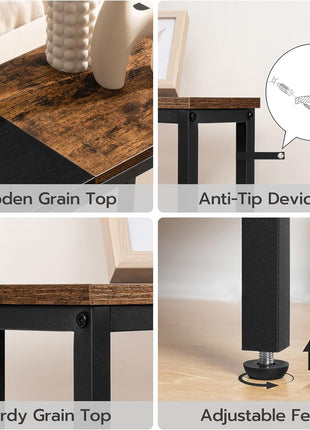 44.9-Inch Slim Console Table with Power Outlets, Rustic Brown and Black Finish, Ideal for Living Room, Foyer, and Hallway, Model BF114UXG01