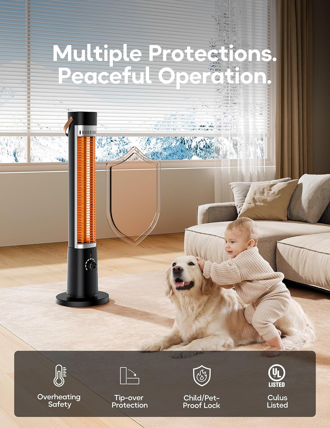 Patio Heater for Outdoor Use, Infrared Electric Outdoor Heater, 1500W Instant Heating, 60-Degree Oscillation, 9 Heat Levels, 9H Timer, Remote, for Garage, Backyard, Large Room, Indoor, 32.2”, Jet