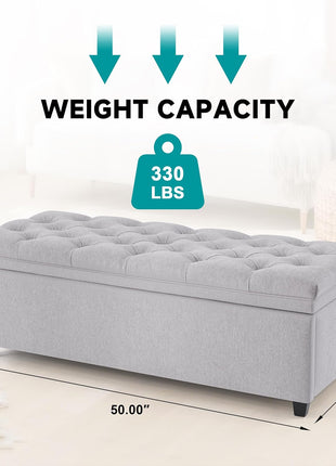 50-Inch Modern Tufted Storage Ottoman Bench in Light Gray for Living Room and Bedroom